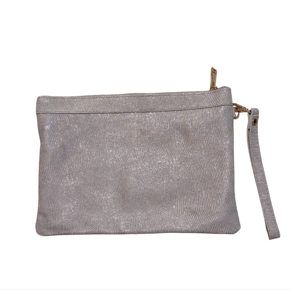 Metallic Laura Di Maggio Silver Snakeskin Iridescent Leather Clutch